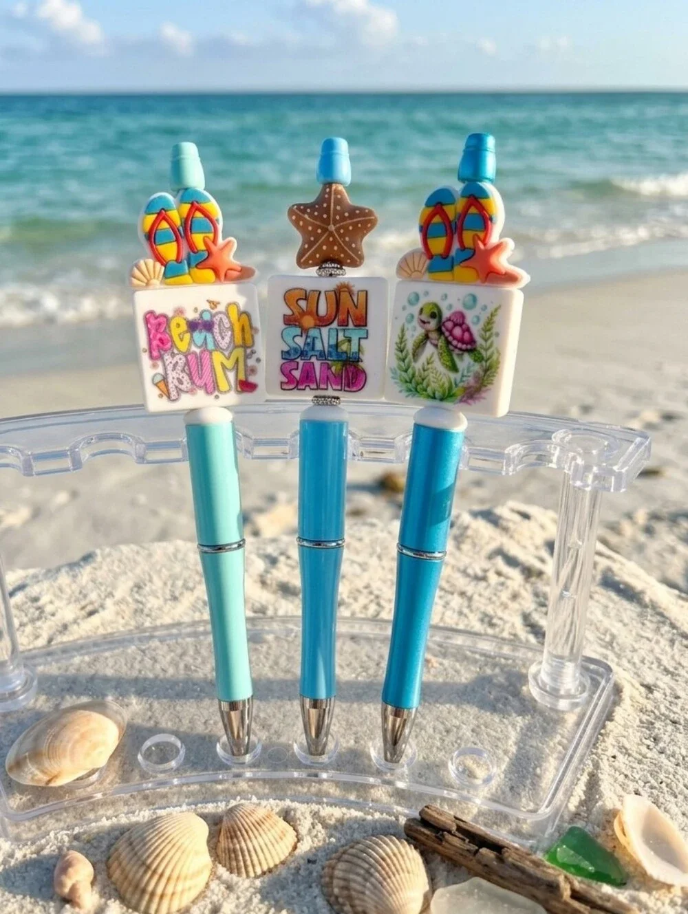 Beach-Themed Decorative Pens - Aqua Blue Set